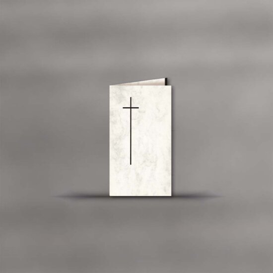 Trauerkarte hochdoppelt mit Kreuz 195 x 114 mm - Marmor hellgrau